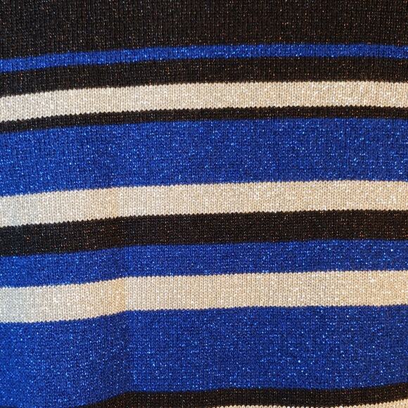 NWT Croft & Barrow Sweater Woman L Blue Black Silver Stripe Sparkly Short Sleeve - Picture 7 of 9